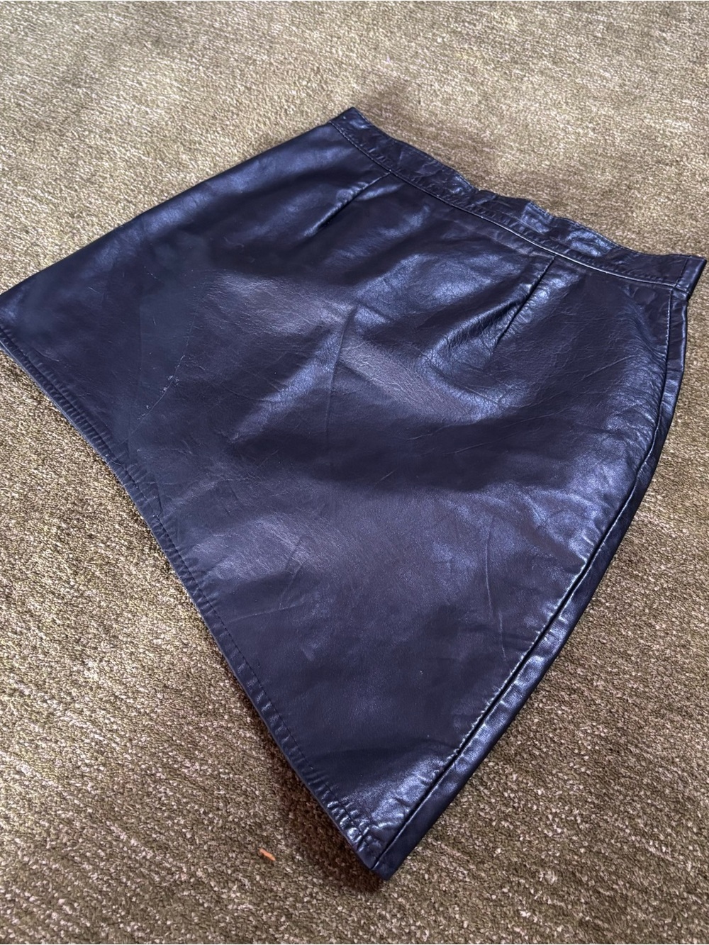 Vintage Asymmetrical Genuine Leather Mini Skirt - Black - Picture 2 of 6